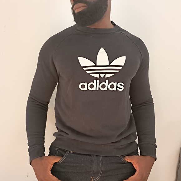 Adidas Original Men's Trefoil Warm up Crew Sweatshirt, Size L, Black - Picture 1 of 7